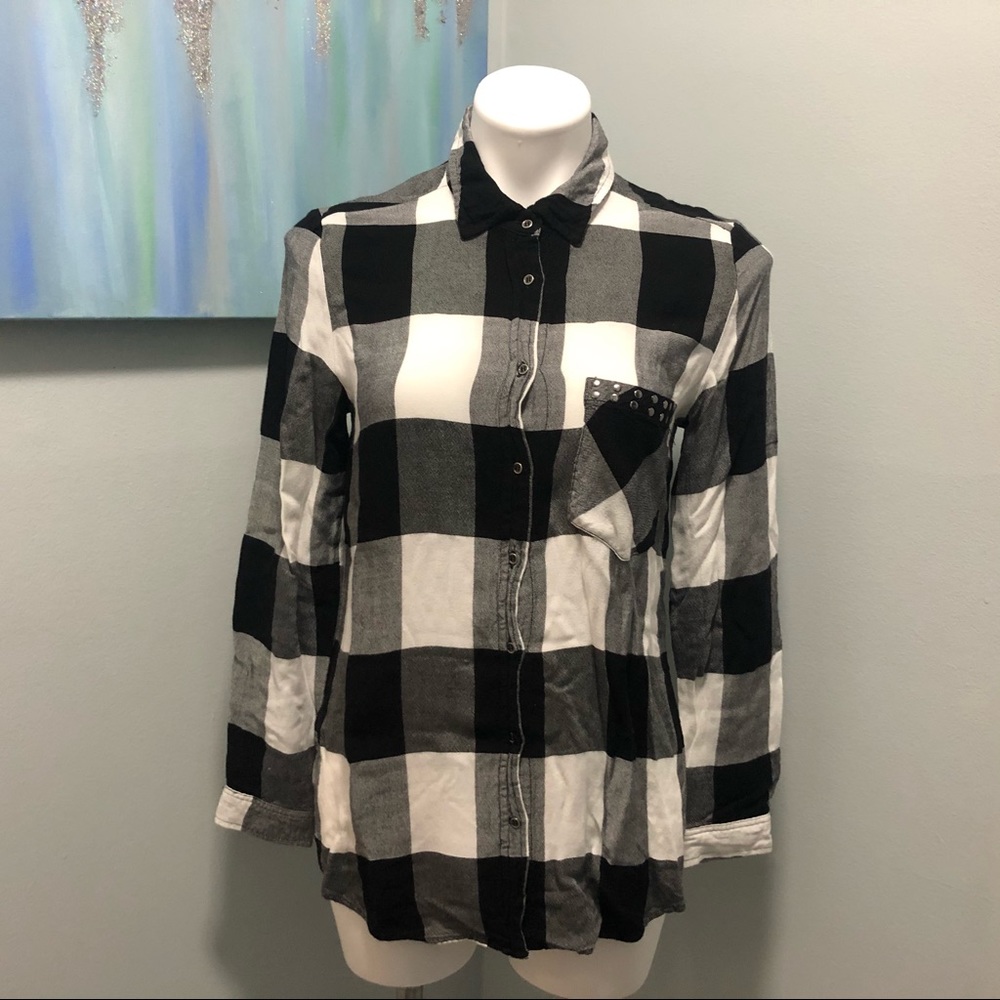 Philosophy Black & White Plaid Button Up Blouse